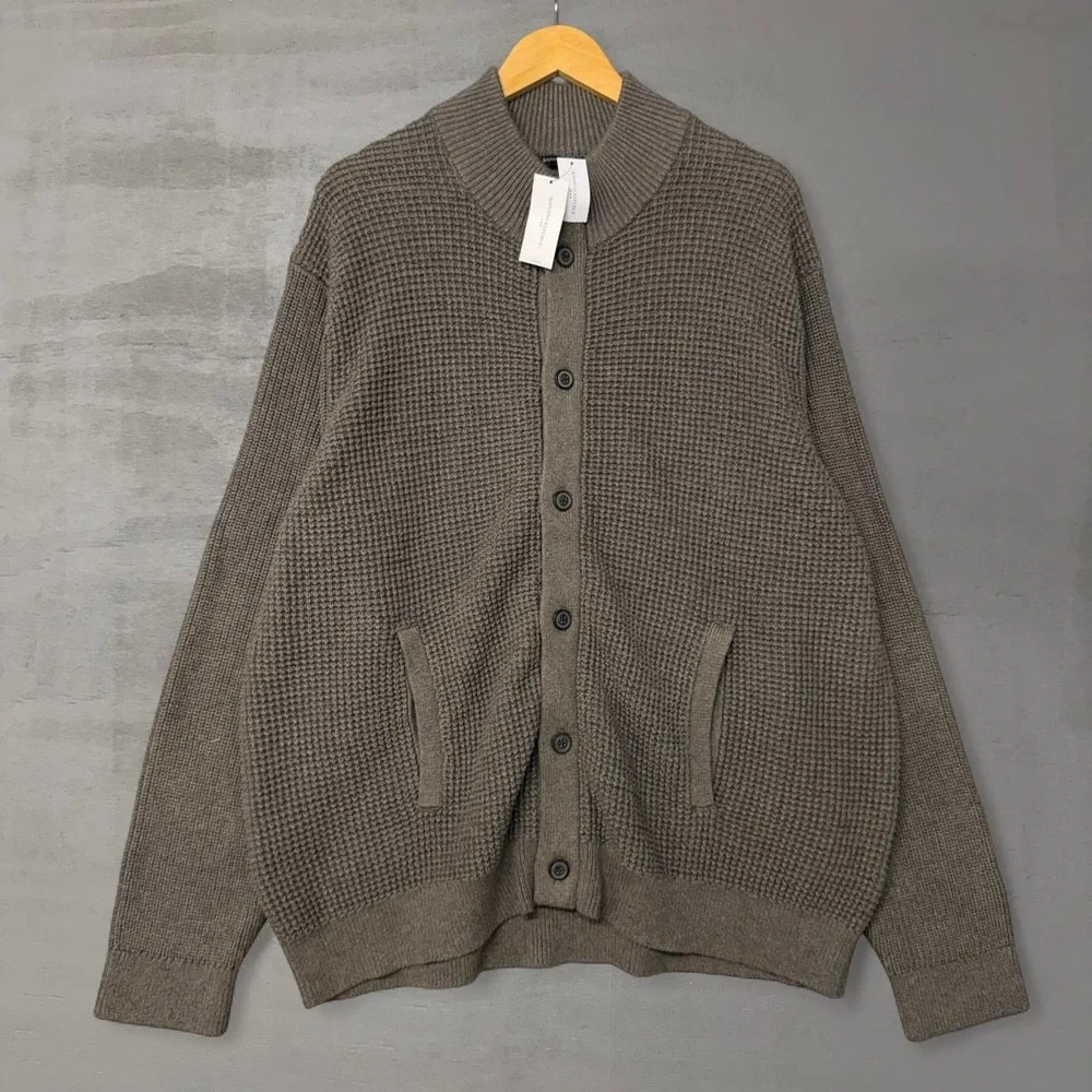 NEW Banana Republic Cardigan Sweater Brown Waffle Knit Button Front XXL